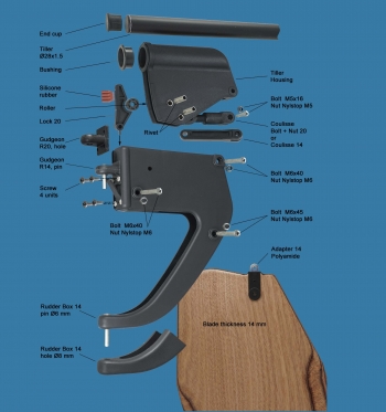 Timone sollevabile Dotan con pala in legno, attacchi con fori Ø8 mm