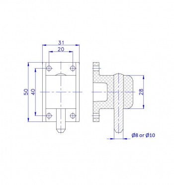 Gudgeon R 25 pin Ø8 or Ø10