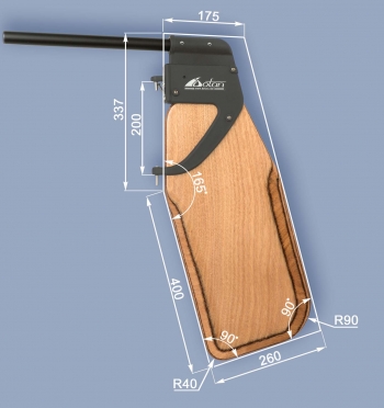 Timón Optimist con pala de madera, herrajes con pasadores Ø6 mm