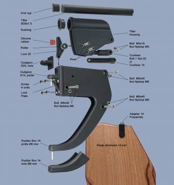 Timone Optimist con Pala in Legno, attacchi con fori Ø8 mm